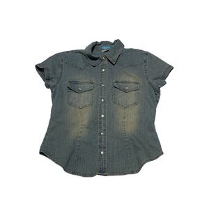 Vintage Maurices Denim Jean Pearl Snap Button Up Top Women’s Size Medium Y2K